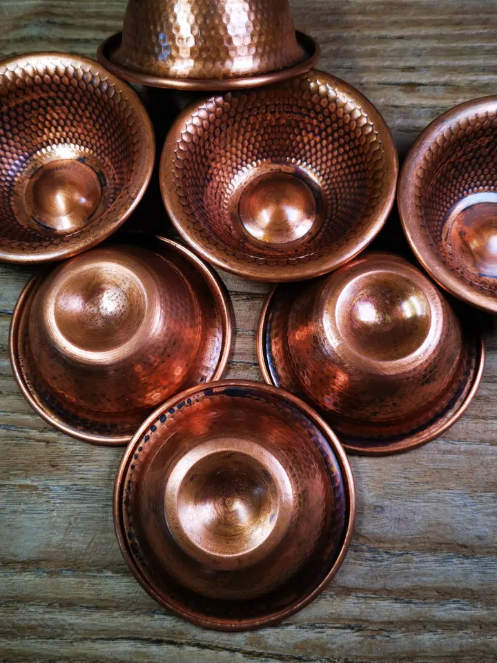 Gandhanra Handmade Tibetan Buddhist Water Offering Bowls,Yonchap Bowls,Made of Red Copper,1 Set of 7 Bowls