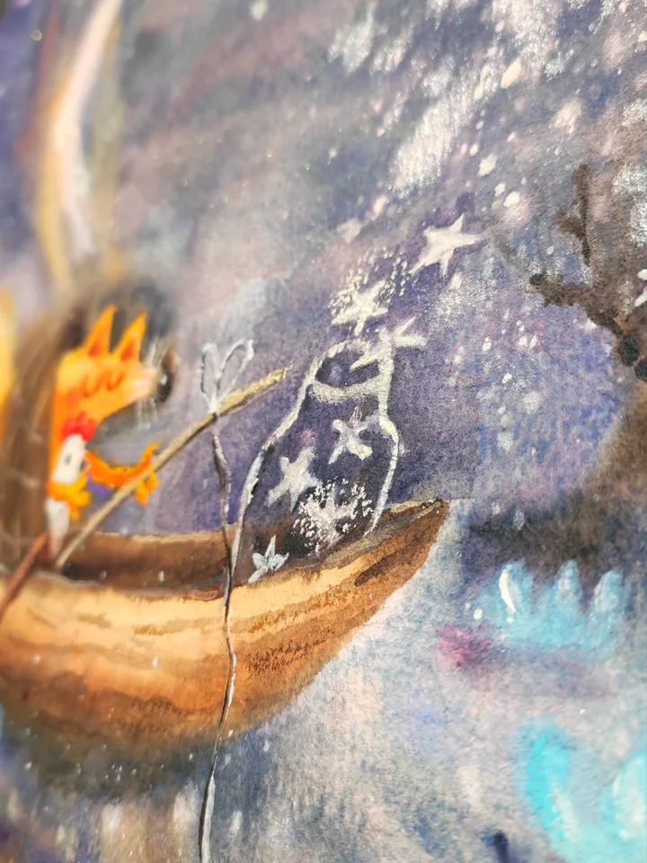 27×34 Artwork by Julia Schigal "The Star Fishing"- watercolor, gouache, pastel