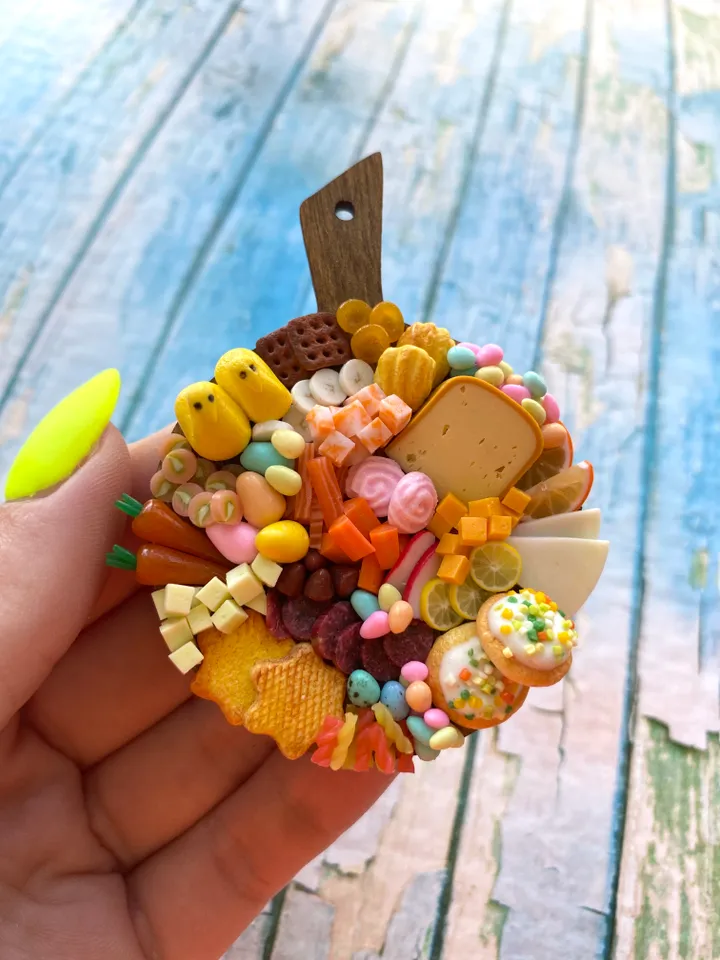 Magnet Miniature Easter Charcuterie Board with Polymer Clay Souvenir