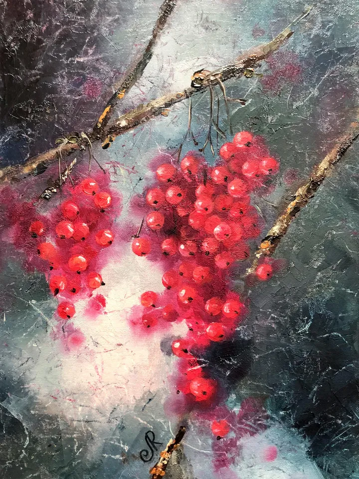 Fruits Original Painting Berries Oil Wall Art Still Life Kitchen Fruits Painting