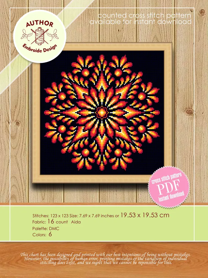 Mandala set cross stitch pattern PDF, Flower mandala cross stitch chart, Mandala pattern digital download PDF, Easy cross stitch pillow #S41
