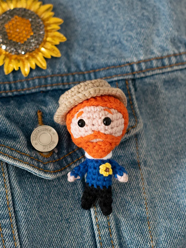 Artist Vincent van Gogh doll gift idea for creative people, crochet art toy, van Gogh figurine exclusive handmade gift