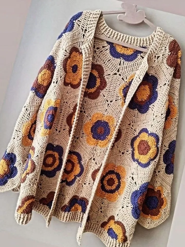 Crochet cardigan pattern,  hexagon cardigan crochet,  granny squares cardigan, daisy flower cardigan , motif cardigan crochet