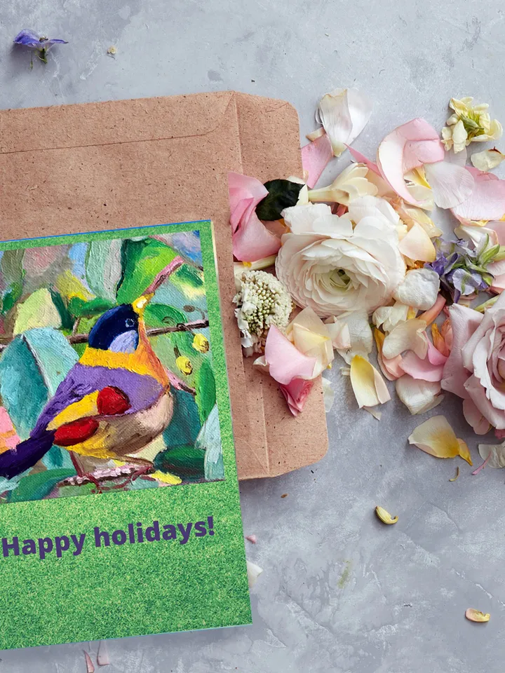 Printable Greeting Card Goldfinch Bird Painting, Holiday Card to Download