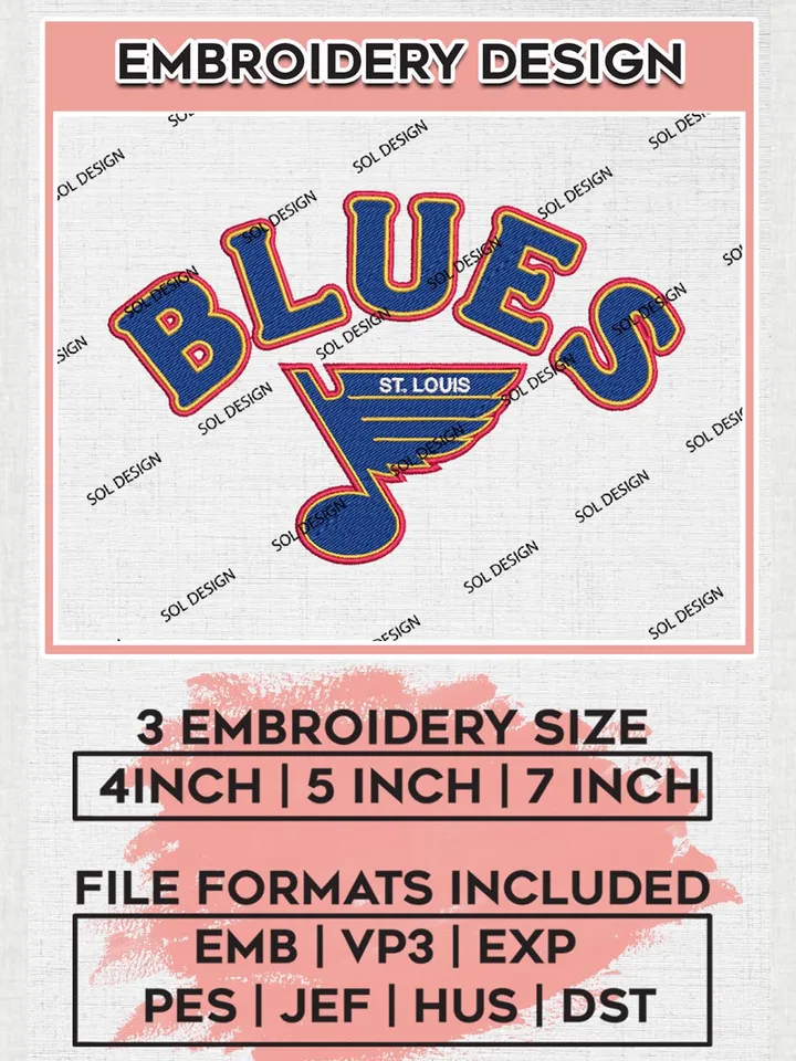 NHL Blues Team Logo Embroidery Designs, NHL St. Louis Blues Team Logo Embroidery, Hockey Team Logo Emb Files, NHL Blues Logo, Machine embroidery Files, Digital Download