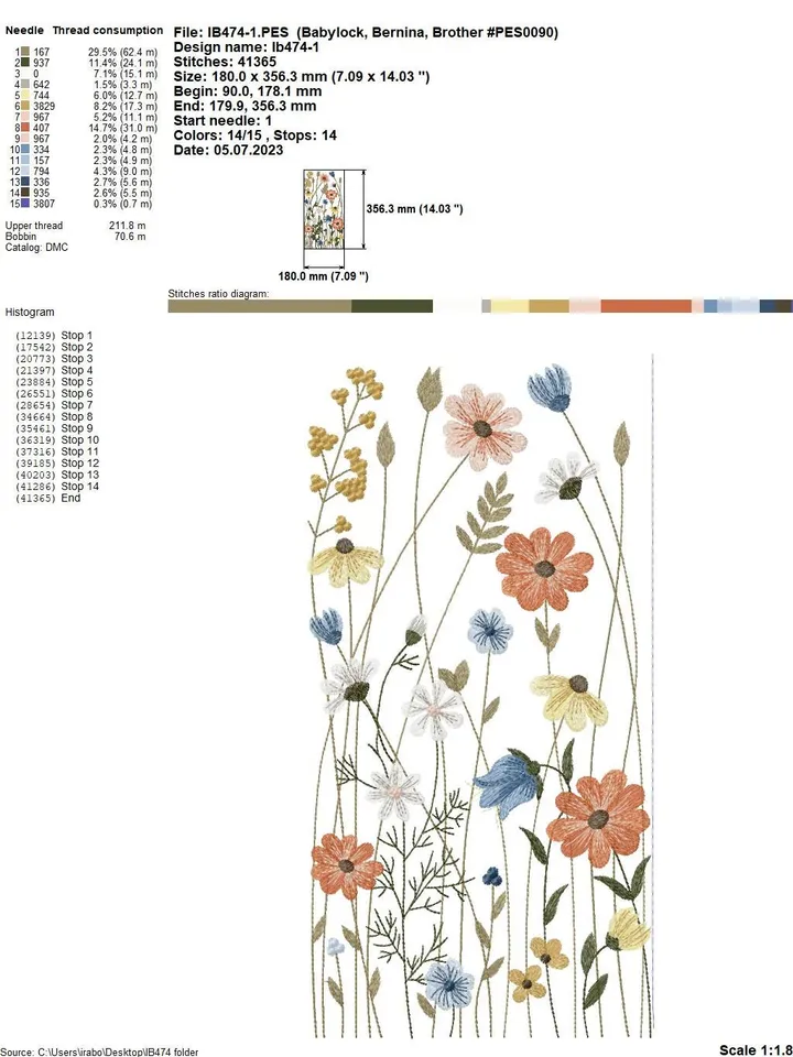 Machine embroidery design wildflowers and herbs