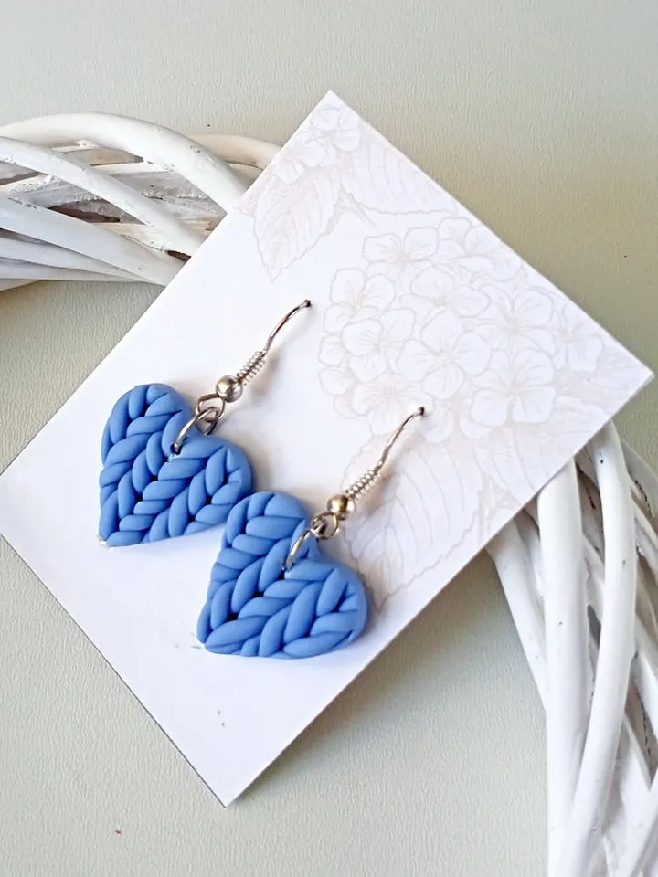 Heart shaped birthday polymer clay earrings/Dangle blue earrings/Heart Earrings/Lightweight earrings/Handmade Jewelry