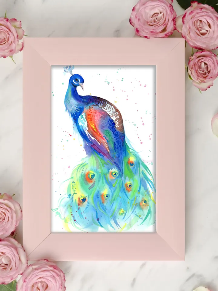 Peacock original watercolor, birds painting, wall decor, 7x10 in art for bird lovers by Anne Gorywine