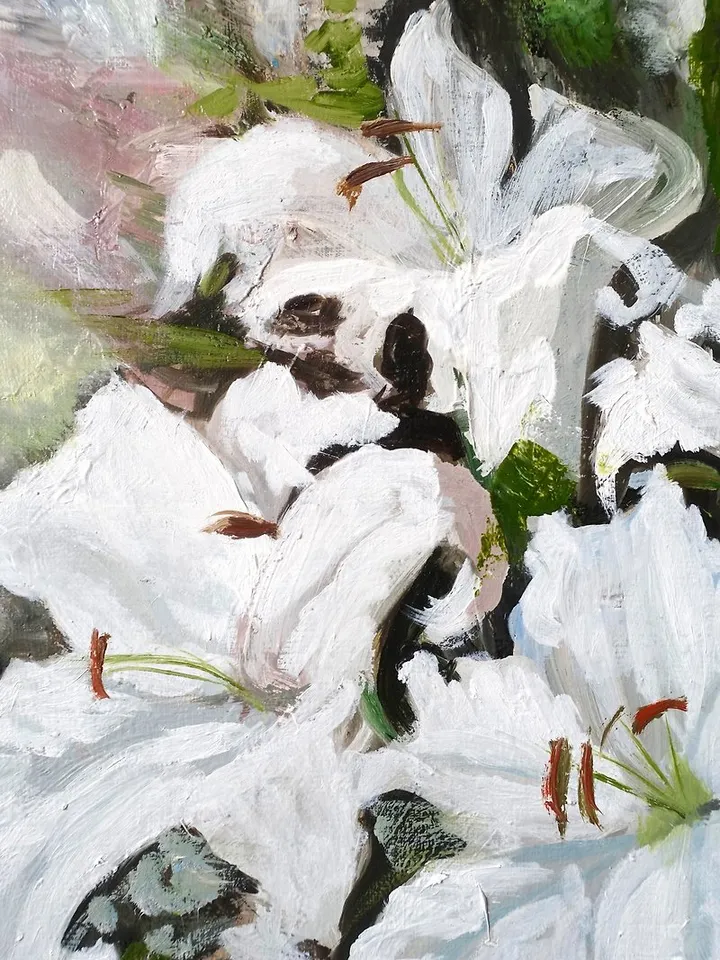 Lily Floral Art White Flower Original Art Lily Oil Painting