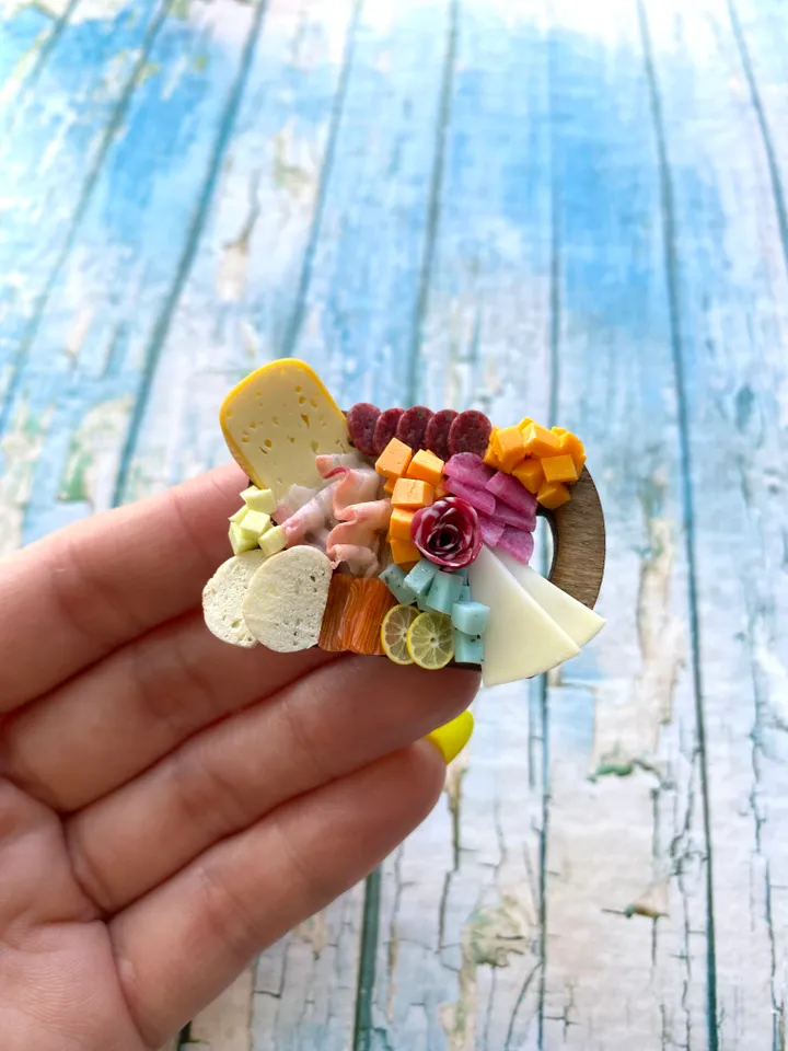 Magnet Miniature Cheese Charcuterie board with Polymer clay Souvenir