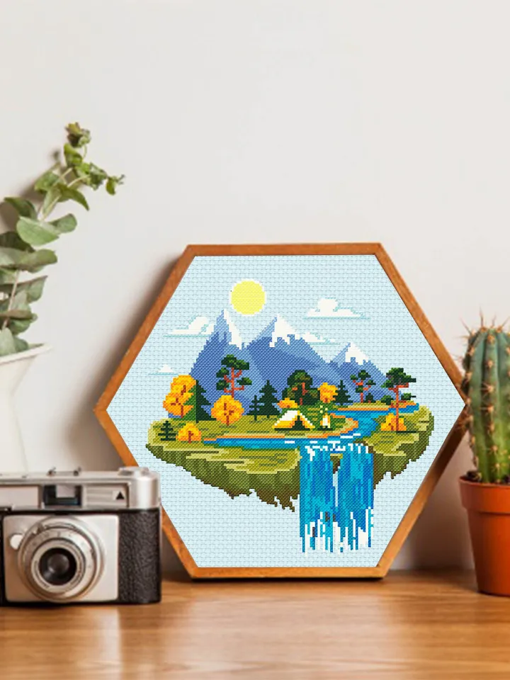 Nature cross stitch pattern download PDF Camping tent digital PDF Mountain landscape cross stitch Adventure awaits Summer travel stitch #L41