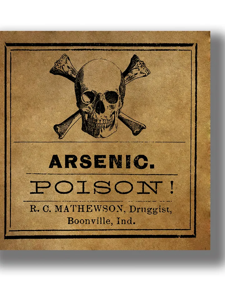 Warning: Arsenic poison. Skull with Crossbones poster. Vintage medical decor.