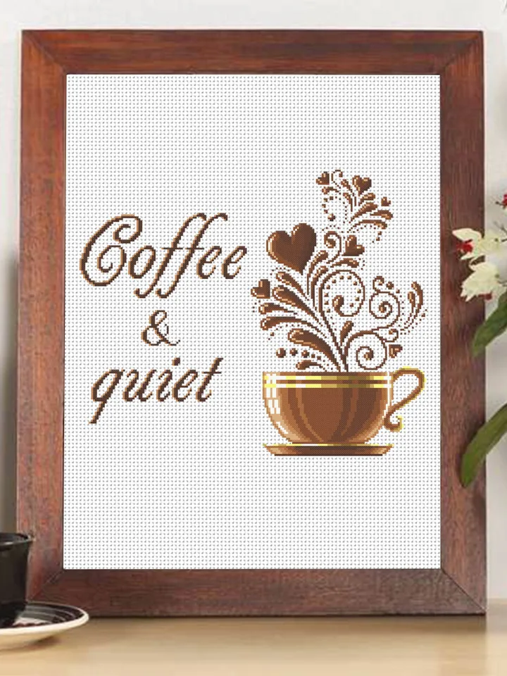 Coffee cup cross stitch pattern download PDF, Coffee quote cross stitch chart, Kitchen pattern digital PDF, Coffee home decor #Q55