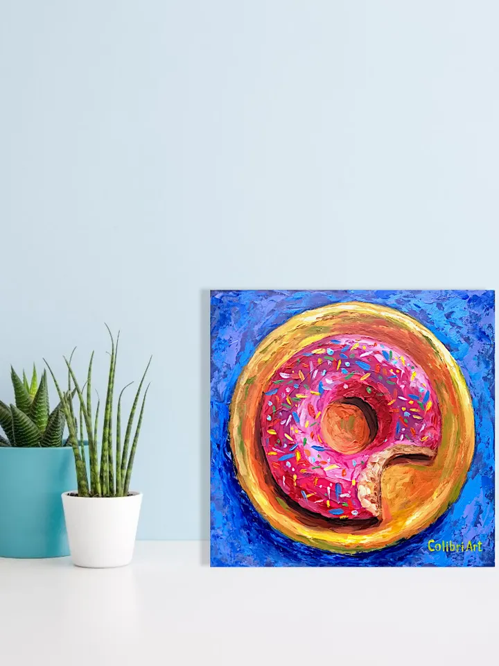Breakfast Painting Donut Original Art Food Painting Small Kitchen Decor Sweet Art Miniature 8"x 8" By Colibri Art