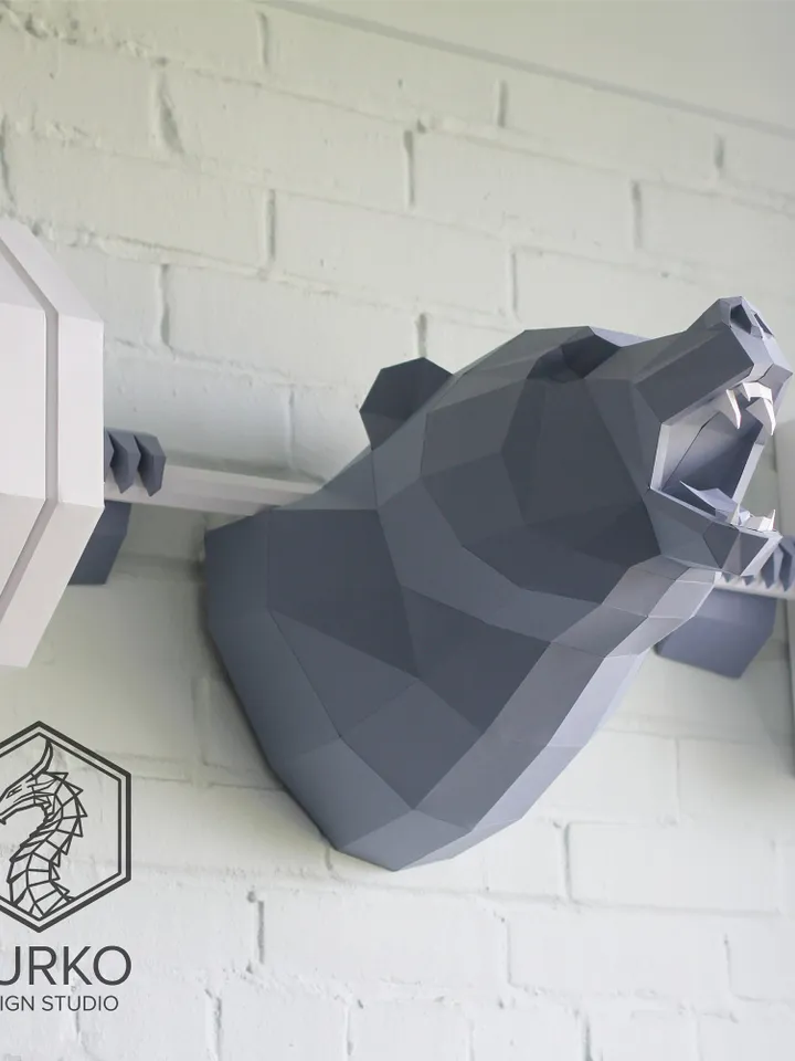 Strong Bear Papercraft, Digital Template, PDF Download, Gurko, Trophy, 3D Low Poly, Pepakura, DIY Origami, Paper Decor, DIY Gift