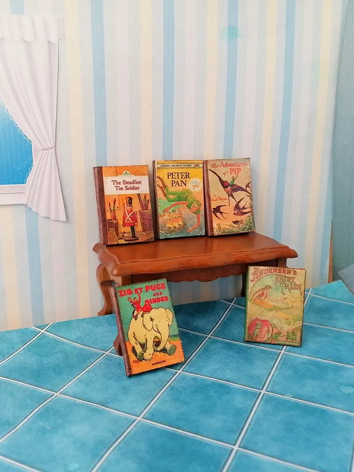 Dollhouse book set in 1:12 scale. Handmade.