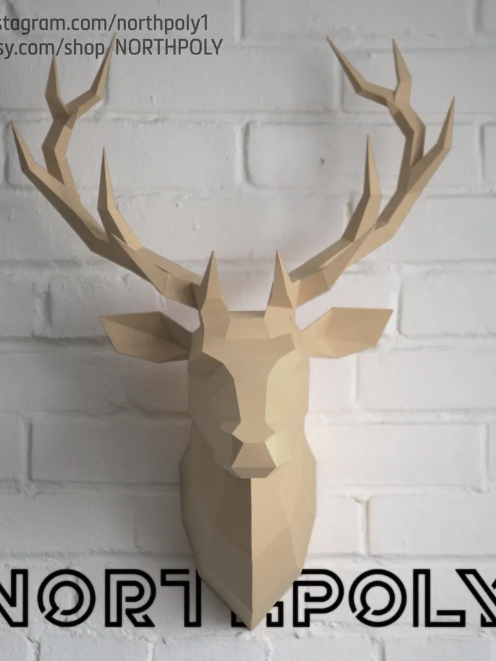 Papercraft Deer Head 2, Digital Template, PDF Download, Gurko, 3D Low Poly, Pepakura, DIY Origami Sculpture, Paper Decor, DIY Gift