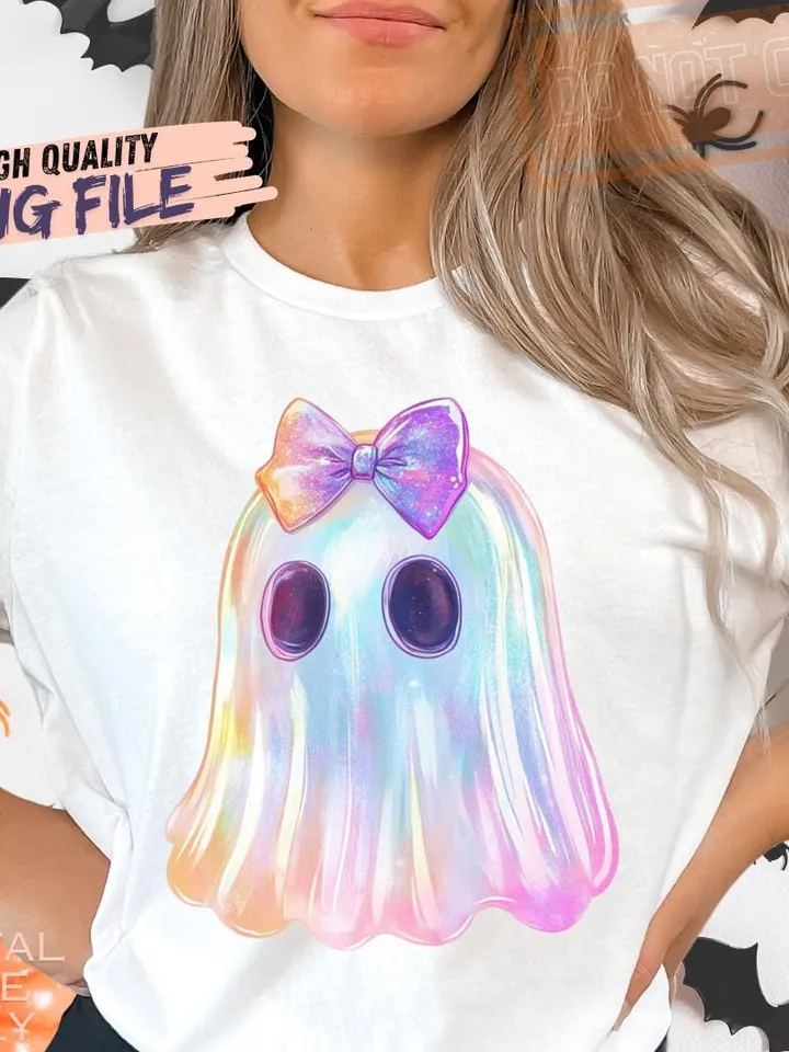 Retro Disco Iridescent Ghost Sublimation PNG Cute Disco Ghost PNG Retro Cute Ghost PNG Glitter Ghost Adorable Ghost Png Spooky Vibes Png