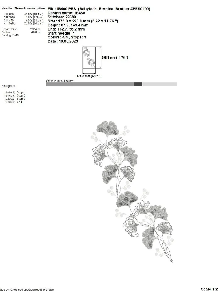 Ginkgo sprigs set of machine embroidery designs floral embroidery pattern digital embroidery motif
