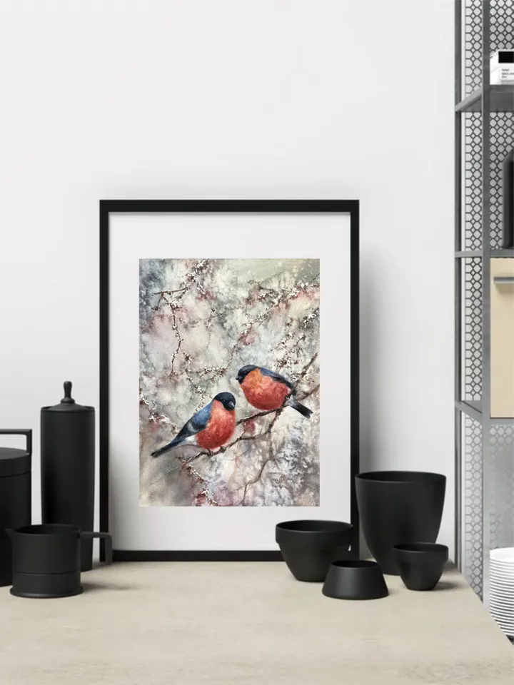 Birds Painting Original Watercolor Painting Animal Wall art Birds Artwork