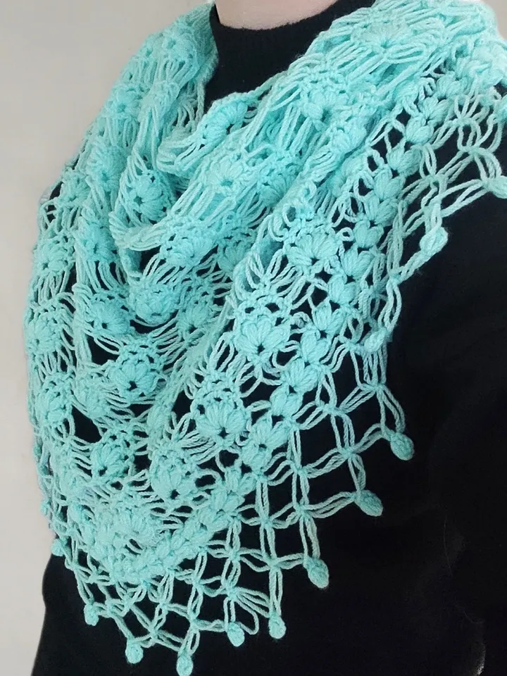 Openwork knitted shawl, mint colored bactus, dressy shawl