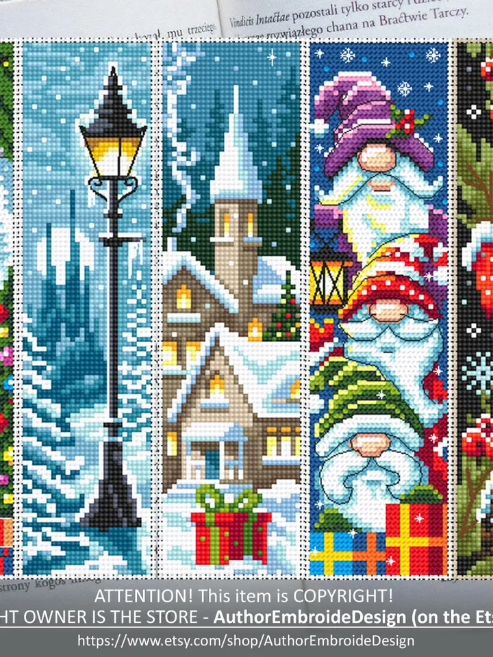 Bookmark set Christmas cross stitch pattern download PDF Holiday handmade bookmark pattern digital PDF, Christmas embroidery, New Year #B232