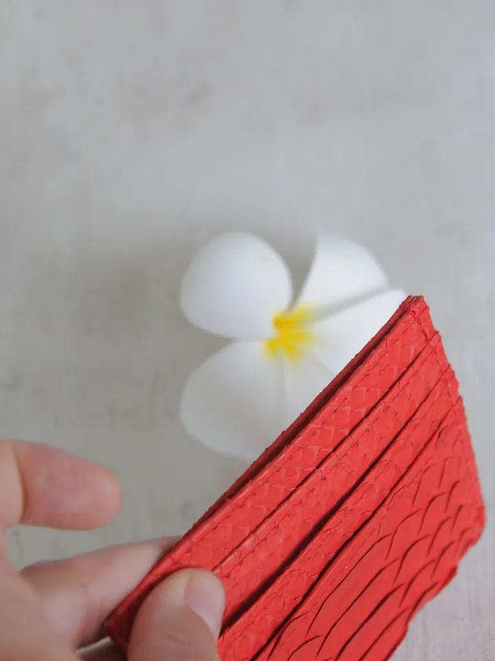 Genuine python skin creditcards holder red | business car holder | wallet small | gift idea exotic python skin leather card holder
