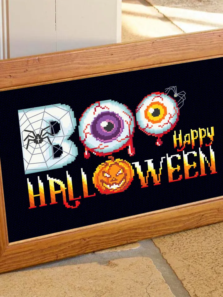 Happy Halloween cross stitch pattern PDF download Boo cross stitch chart, Spooky Halloween pattern digital PDF, Halloween embroidery #H12
