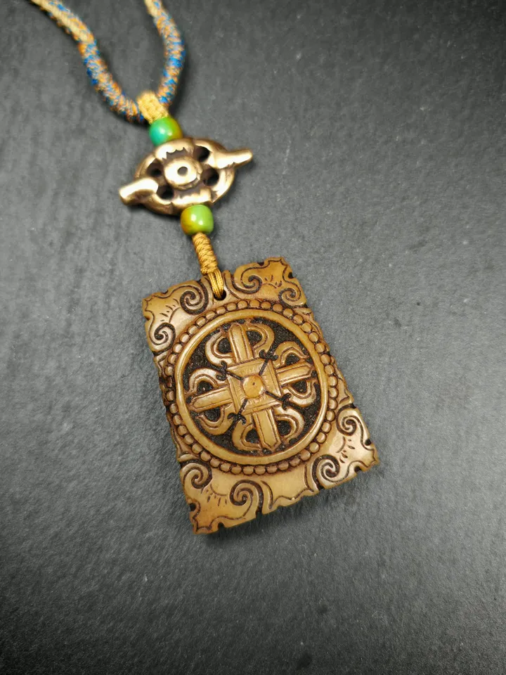 Authentic Cross Vajra Mandala Kapala Pendant,Gandhanra Old Tibetan Amulet,45mm × 36mm