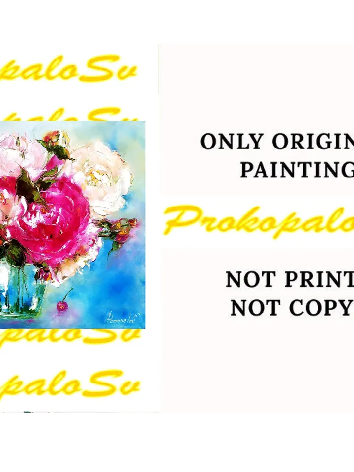 Peony Painting Flower Original Art Impasto Painting 16 x 20 Floral Wall Art Peonies In Vase Oil Painting Canvas Artwork by ArtProkopaloSv