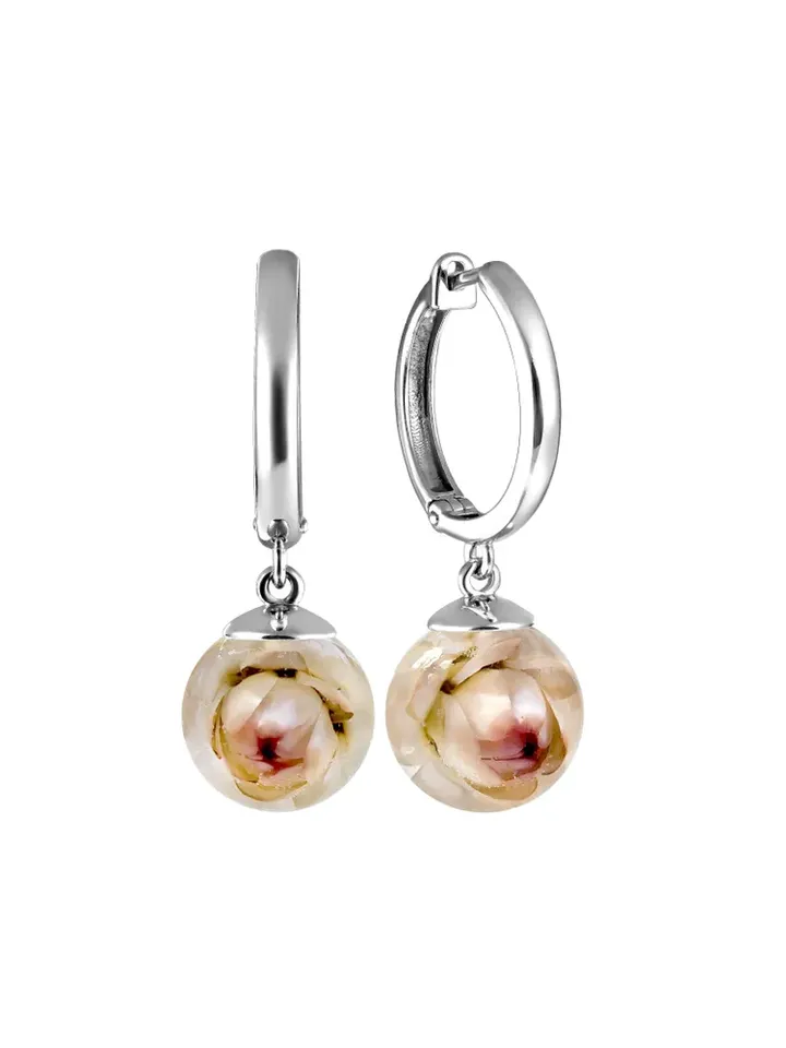 Earrings jewelry Silver rhodium plated 925 assay value with real helichrysum