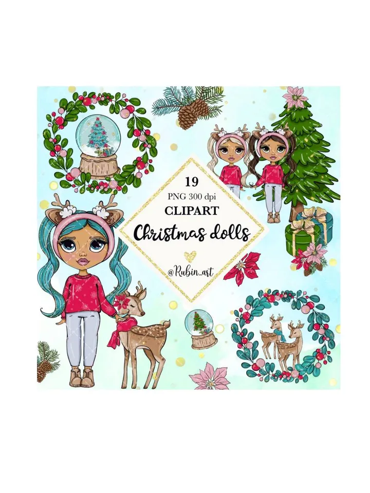 Amazing Christmas Girl Clipart, Winter Doll Clipart, Girl Clipart, Snow Princess Clipart Bundle, Sublimation Designs, Digital Clipart, Deer Clipart