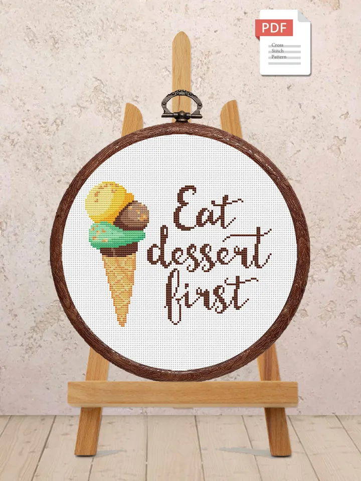 Set of 2 Ice Cream Cross Stitch Pattern, Kitchen Cross Stitch, Embroidery Ice Cream, Dessert Cross Stitch, Modern Cross Stitch #kt025