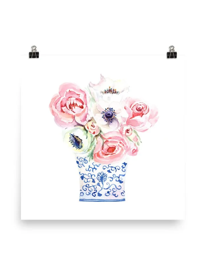 Chinoiserie Vase Flower Ginger Jar Print Watercolor Painting Blue And White Asian Flower Chinese Art Flower Painting Floral Art Print