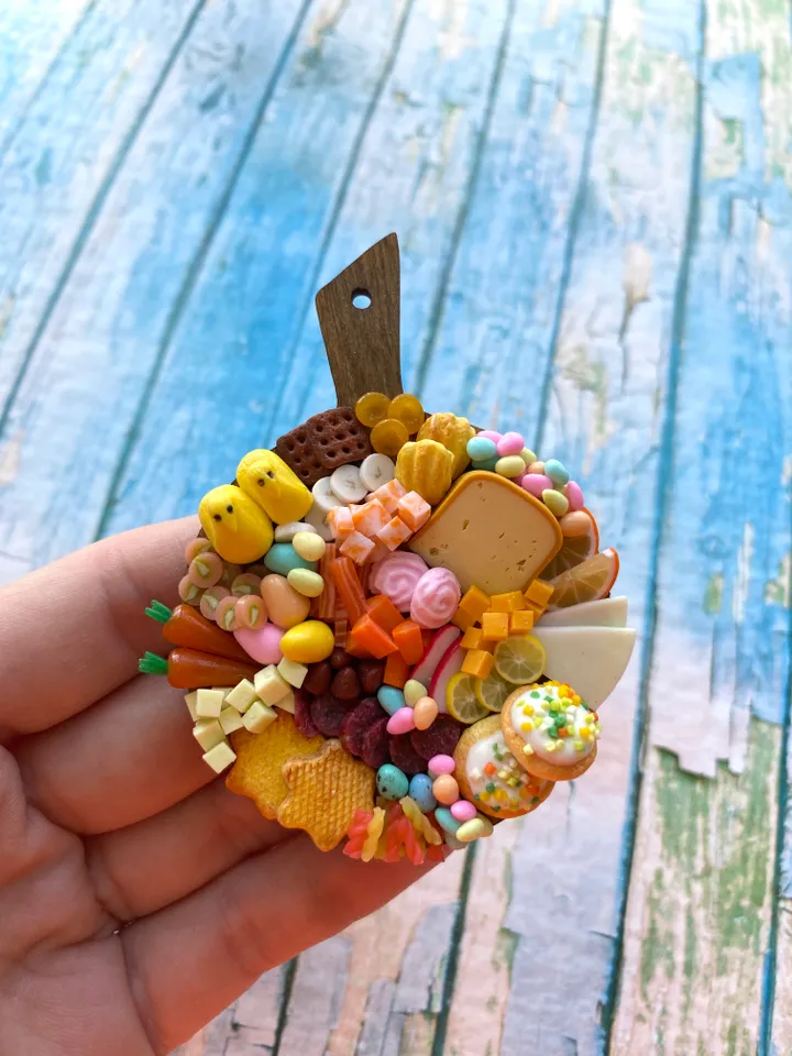 Magnet Miniature Easter Charcuterie Board with Polymer Clay Souvenir