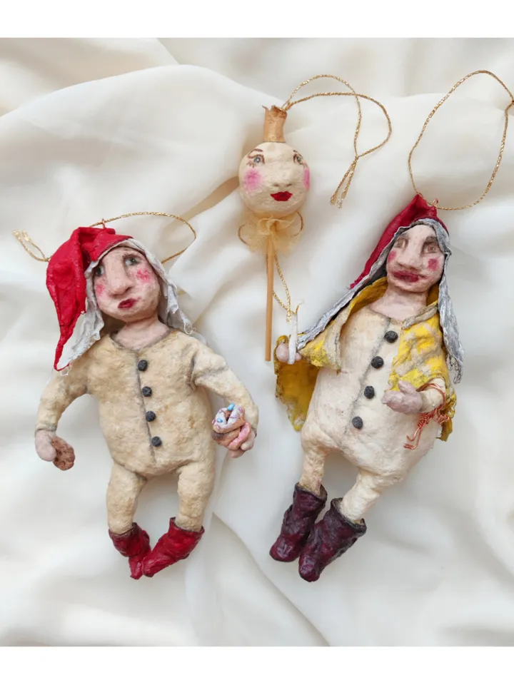 Set of vintage style Christmas ornaments.Gnomes