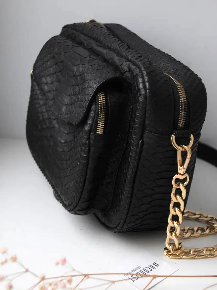 Genuine python skin crossbody sport bag with pocket | designer women leather handbag | snakeprint bag | crossbody purse | gift for her