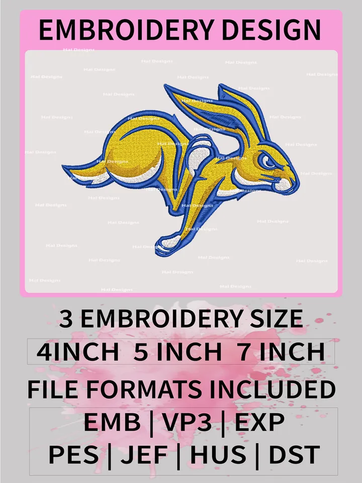 NCAA South Dakota State Jackrabbits Embroidery File, 3 Sizes, 6 Formats, NCAA Machine Embroidery Design, NCAA Logo, NCAA Teams