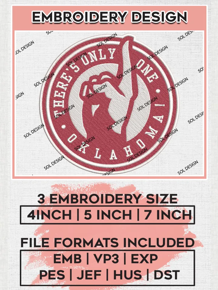 NCAA There's Only One Oklahoma Team Round Logo Embroidery Design Files, NCAA Oklahoma Sooners Machine Embroidery, NCAA Teams, 3 sizes, NCAA Machine embroidery designs, Digital Download