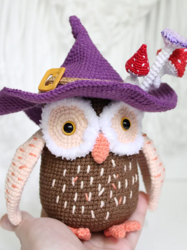 Owl crochet pattern PDF in English Amigurumi owl witch hat Halloween decor crochet tutorial
