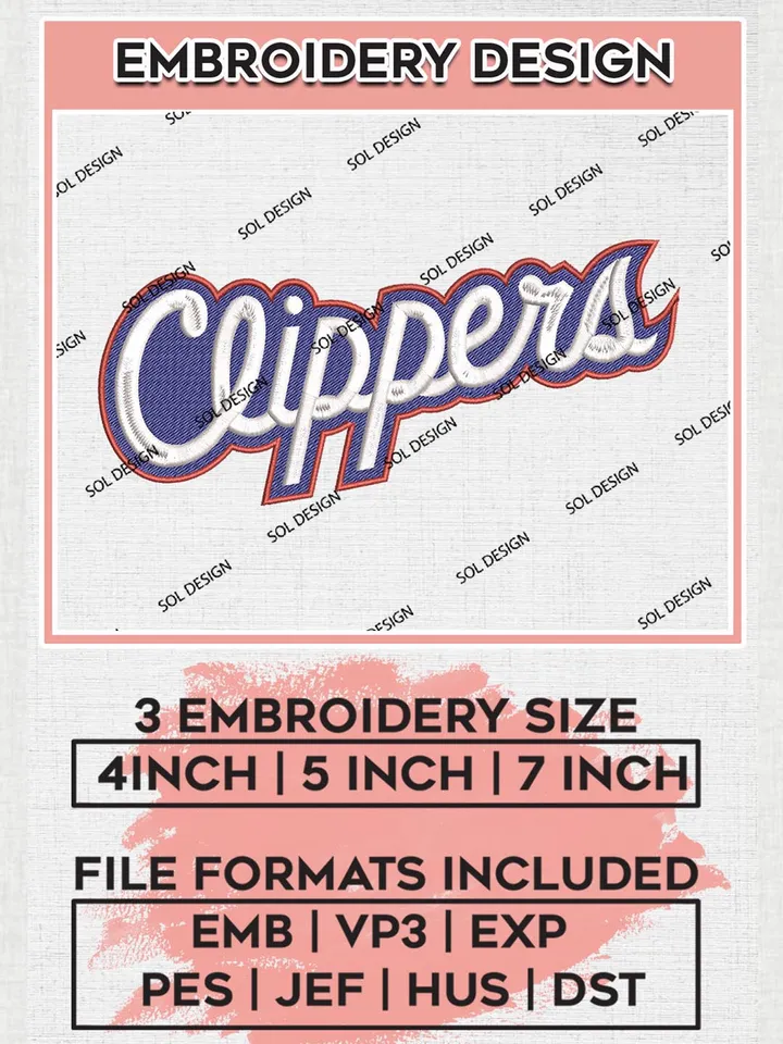 NBA LA Clippers Wordmark Logo Machine Embroidery Designs, LA Clippers Embroidery Design Files, NBA Logo Machine Embroidery, NBA Embroidery Design, Digital Download