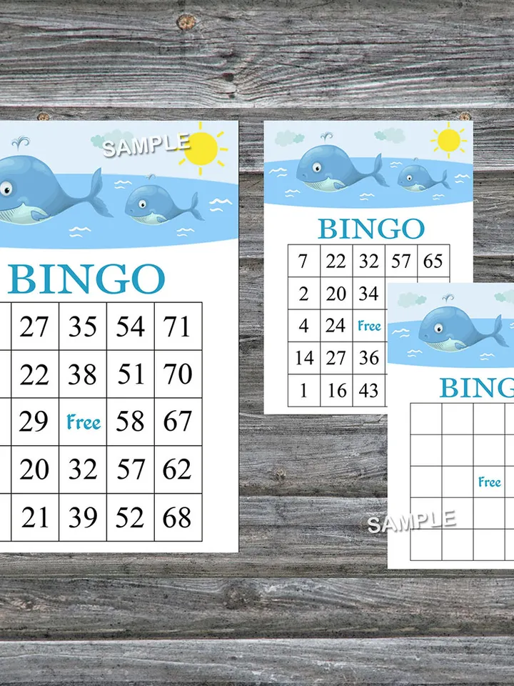 Whale bingo cards,Whale bingo game,Whale printable bingo cards,60 Bingo Cards,INSTANT DOWNLOAD--335
