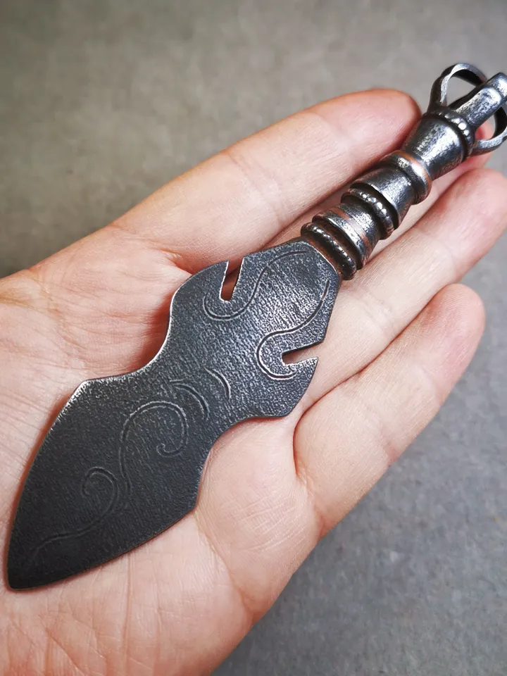 Gandhanra Tibetan Amulet Kila Dagger (Dorje Phurba),Dharma Ritual,Altar Tool,Made of Cold Iron inlaid with Copper