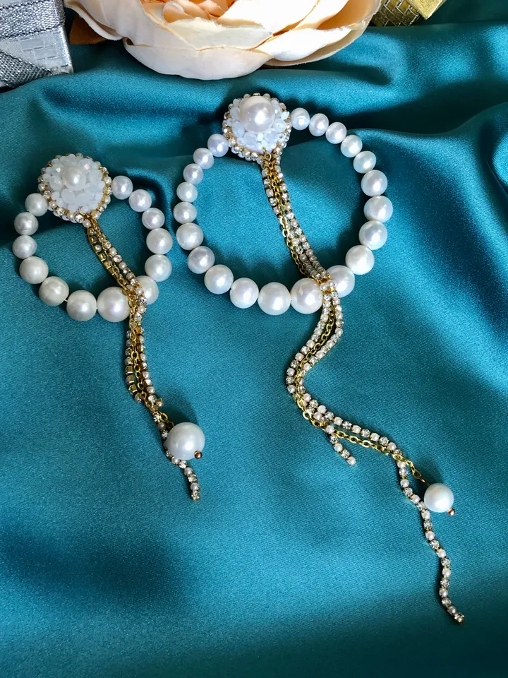 Wedding Natural Pearl Asymmetric Hoop Earrings