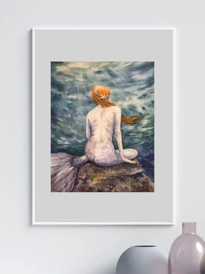 Mermaid Original Painting Woman Watercolor Wall Art