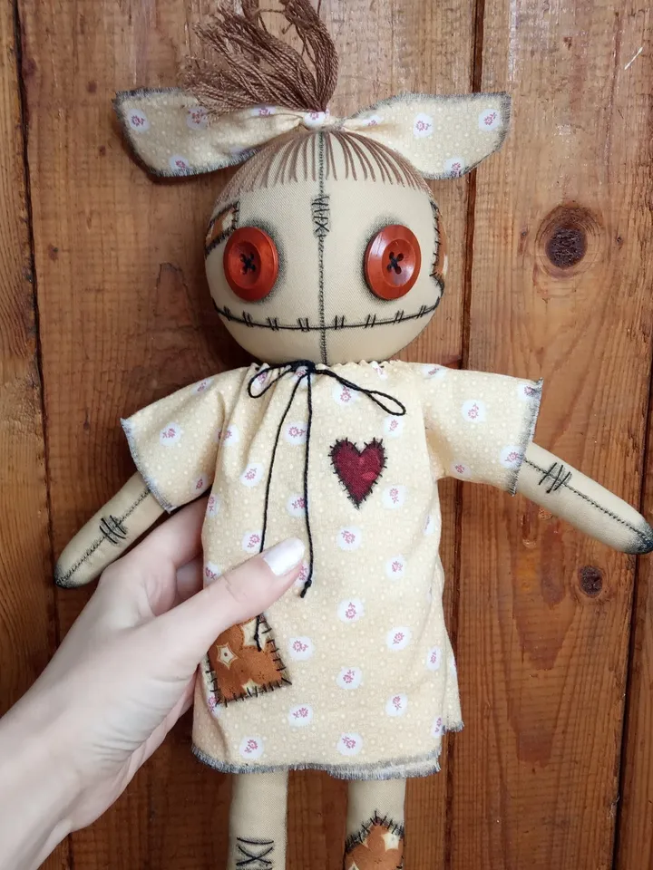 Handmade Doll With Button Eyes (Pale Yellow)