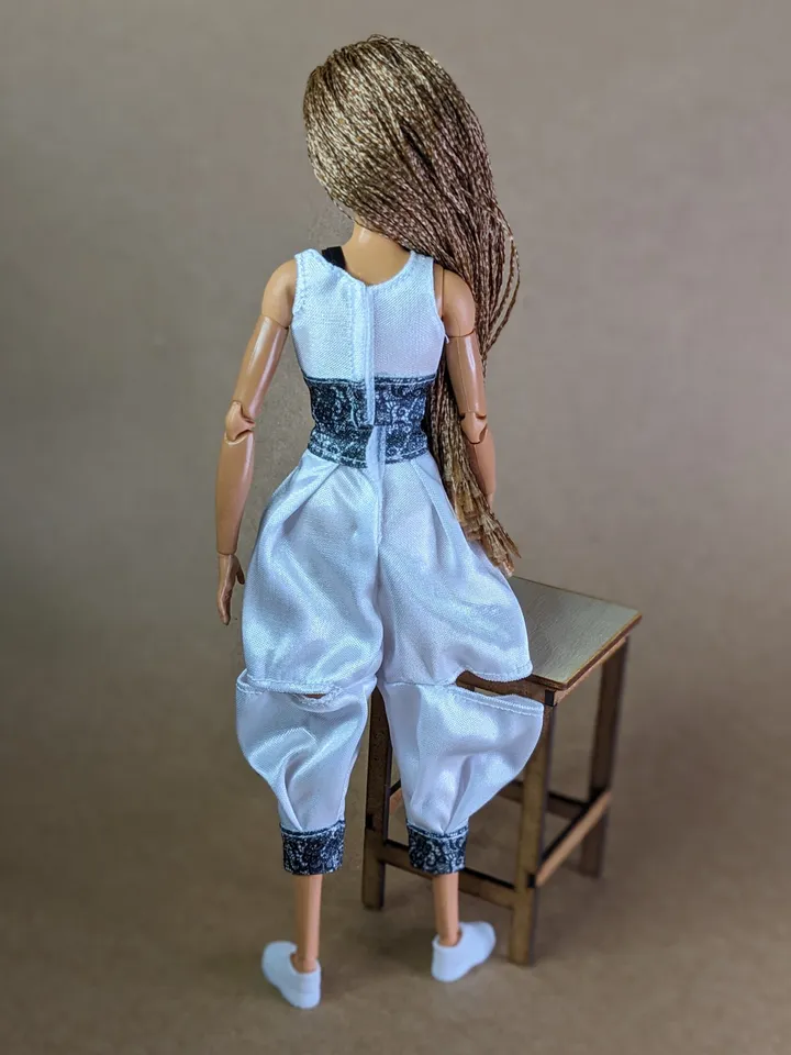 Handmade white & black floral print sports set for 1/6 scale fashion female dolls