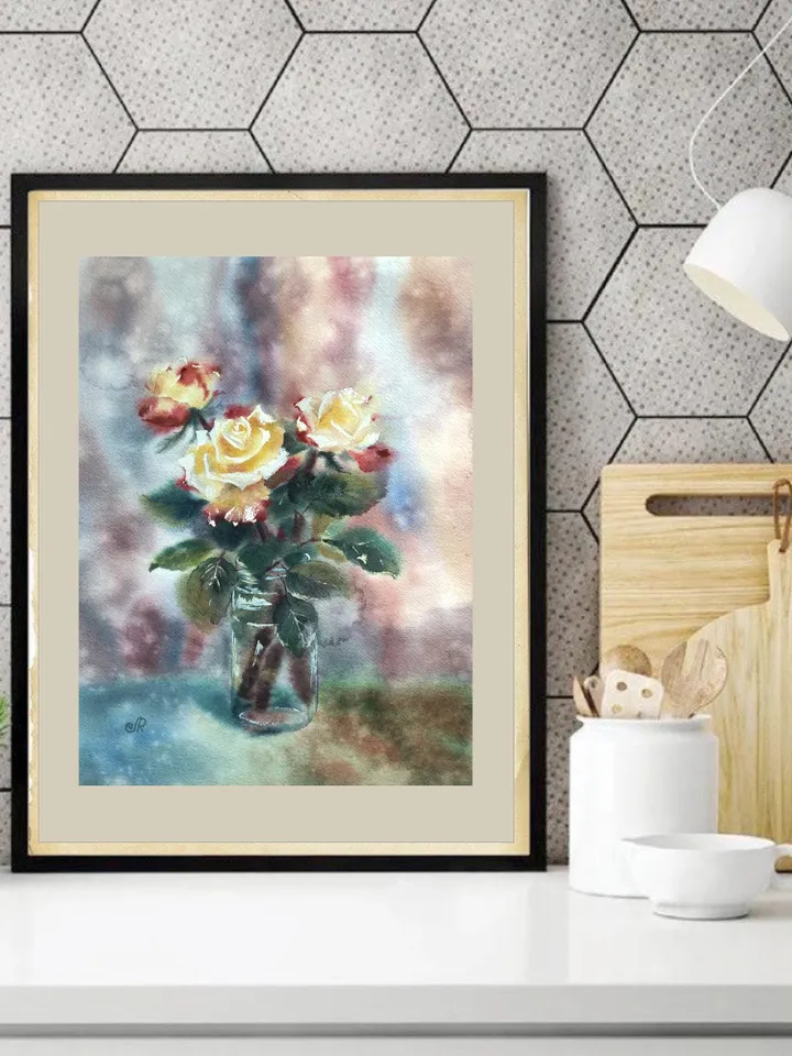 Roses Original Painting Flowers Watercolor Floral Wall Art Blooming Painting