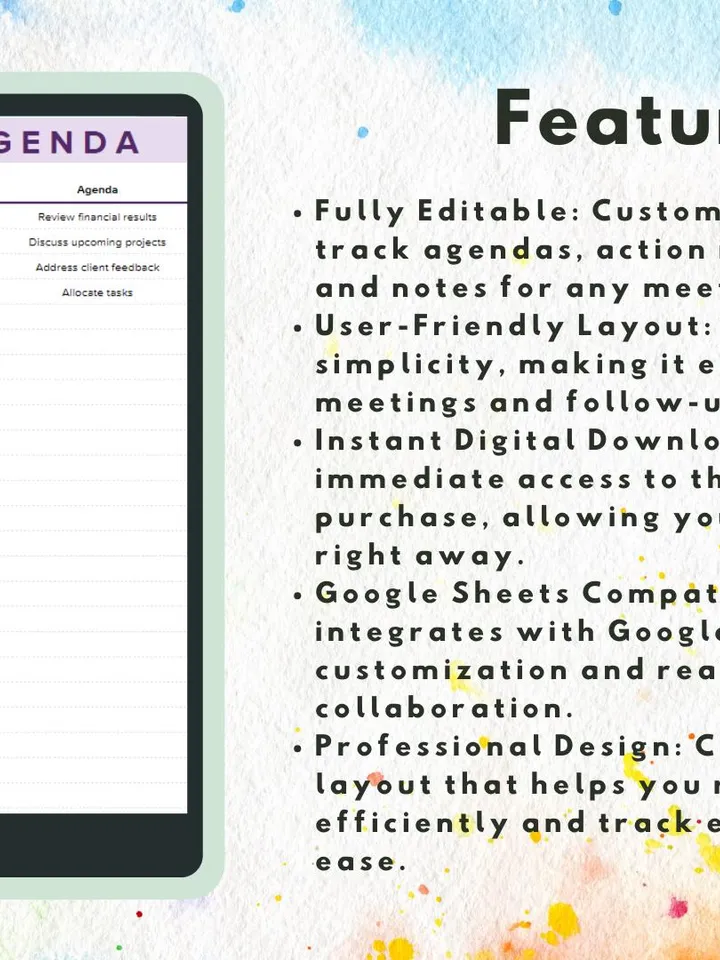 Editable Meeting Tracker Template | Easy to Use Digital Download | Google Sheets Template for Business and Team Meetings