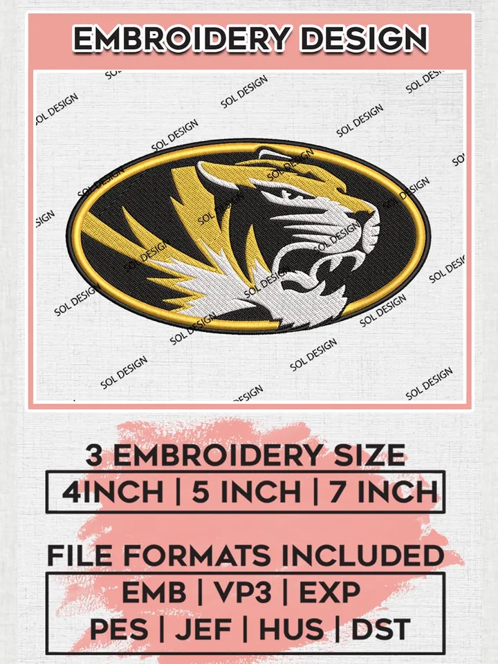 Missouri Tigers Logo Machine Embroidery Design, NCAA Missouri Tigers Embroidery Design Design files, NCAA Embroidery Designs, NCAA Machine Embroidery Designs, Digital Download